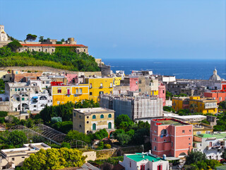 Island Procida. Amalfi coast. Drone view of Procida. View from above. The most beautiful place in...