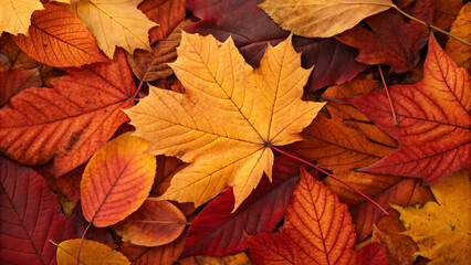 Vibrant red and yellow maple leaves, capture the essence of the autumn season