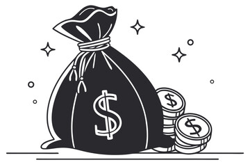 Black Money Bag Icon – Banking & Finance Graphic
