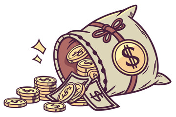 Cash Bag Clipart – Wealth, Investment, Finance Symbol
