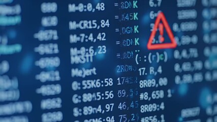 Digital display showing data with error alert triangle, blue background - Powered by Adobe