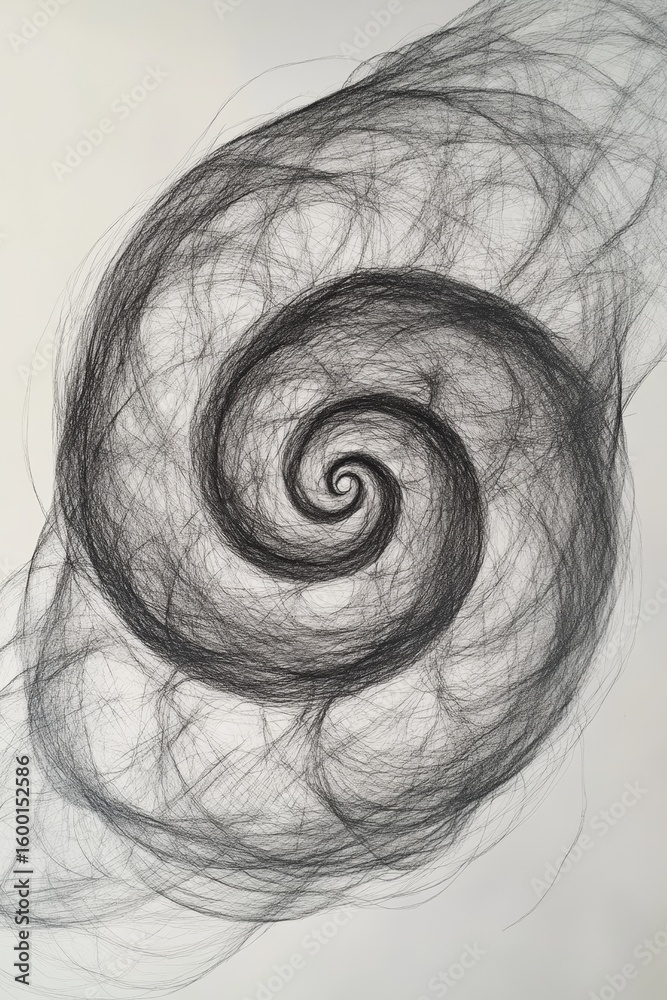 Wall mural this creative abstract image features a mesmerizing spiral pattern made of black lines against a whi