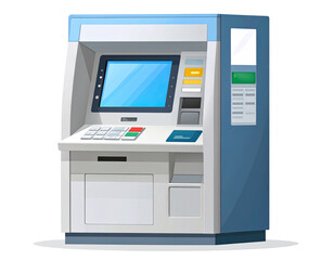 Side Angle Flat Illustration of ATM with Touchscreen and Card Slot, Transparent Background