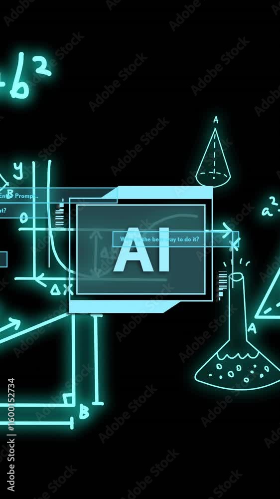 Poster animation of ai text and scientific data processing over black background