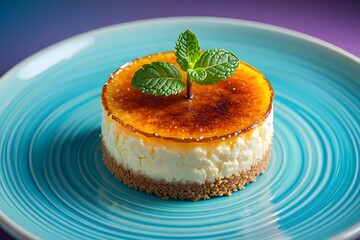 Delicious crème brûlée cheesecake dessert recipe gourmet food photography close up shot
