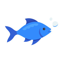 Fototapeta premium Vibrant Blue Fish Swimming with Bubbles on Transparent Background Depicting Marine Life, Aquatic Ecosystems, and Underwater Adventures for Educational Use