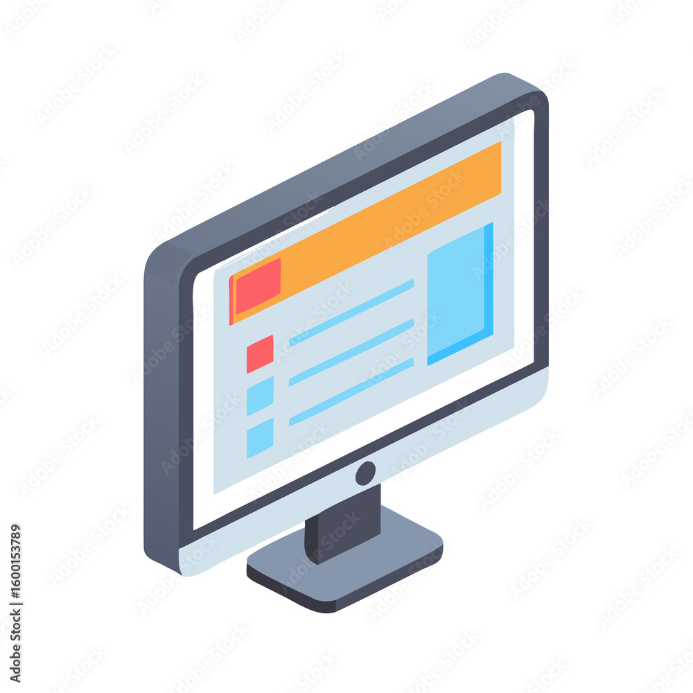 Fototapete isometric illustration of a computer monitor displaying a website interface with various sections an