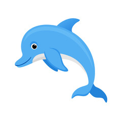 Fototapeta premium A Cheerful Blue Dolphin Cartoon Illustration, Perfect for Marine Life Education, Children's Books, and Aquatic-Themed Designs with a Playful and Friendly Appearance