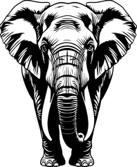 Black and white illustration of a full-length elephant