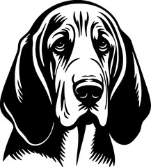 A black and white illustration of a Bloodhound head