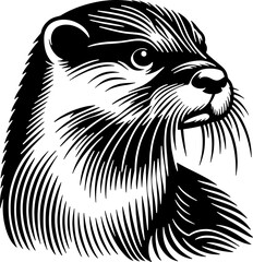A black and white illustration of an otter