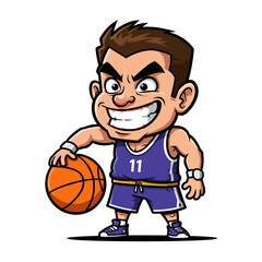 Fototapeta premium Cartoon boy character playing basketball with a smile