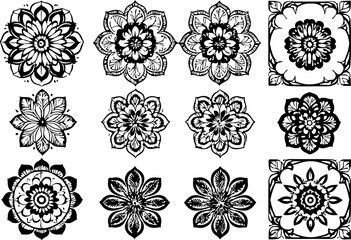 Mandala Stencil Vector Art Set, Decorative Mandala Stencil Design, Circular Mandala Pattern Vector, Abstract Mandala Art Collection, Traditional Mandala Stencil Pack, Floral Mandala Vector Illustratio