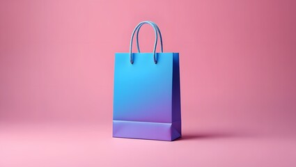 Stock photo of blue shopping bag on pink background for retail and commerce concept