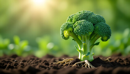 Broccoli Bunch with Root Visible