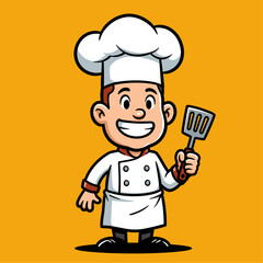 Chef at work with pan spoon and ladle preparing a dish
