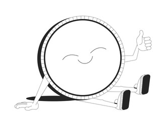 Payment successful line onboarding ui illustration. Happy coin character giving thumb up. Positive finance confirm. Cute money mascot outline 2D concept isolated. Ink linear metaphor vector art