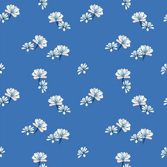 Seamless vector pattern with flowers on a blue background. Bold floral design for fashion, fabric prints, wrapping paper, and digital products
