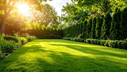 Lush garden in sunlight