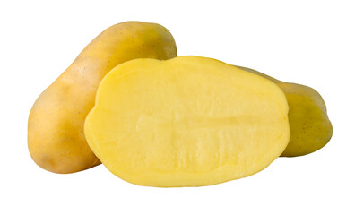 Raw potatos with half in pile isolated with clipping path in png file format