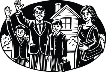 family waving goodbye