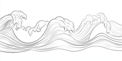 Fototapeta premium This captivating line art showcases fluid ocean waves in a minimalist black and white design. Perfect for backgrounds, this artwork radiates tranquility and harmony.