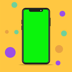 smartphone template with green screen. with modern yellow background
