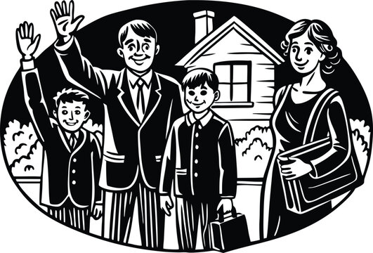 family waving goodbye