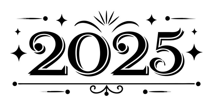Elegant black numbers twenty five with decorative elements 2025 new year