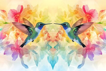 Two Hummingbirds Are Perched Colorful