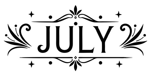 Ornate July text with decorative elements lettering