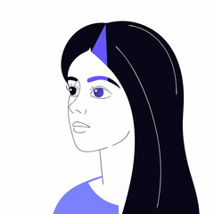 Portrait of a young woman, shot in shadows, with a vertical beam of light projected onto her eye