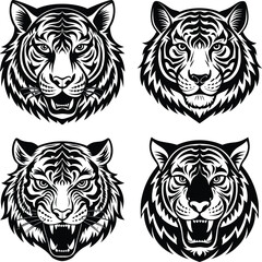 Collection of modern tiger cyborg head illustration design
