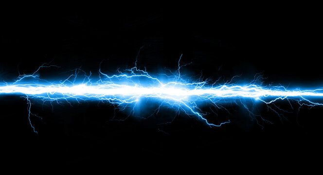 Blue lightning bolt on black background.