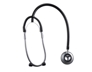 Red Stethoscope Hanging Vertically with Earpieces Up and Chest Piece Down, Clean Shadow, Transparent PNG