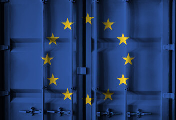Shipping container with European Union flag overlay