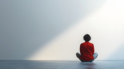 A solitary figure seated with their back turned to the scene