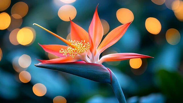 Beautiful Bird of Paradise Flower Blooms in Vivid Colors with Bokeh Background