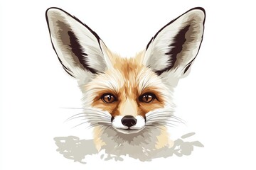 Obraz premium Stunning portrait of a fennec fox featuring large ears and expressive eyes. This illustration captures the unique charm and beauty of this desert dwelling animal.
