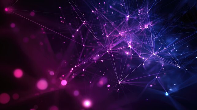 Network of glowing lines and points in deep purple and blue tones.