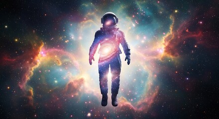 Obraz premium Astronaut in Cosmic Nebula: A Journey Through the Universe.
