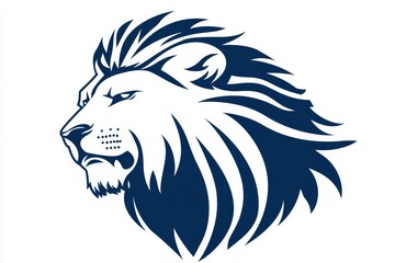 Obraz premium This striking blue lion head illustration features a stylized mane and a fierce expression, symbolizing strength and majesty in modern design.