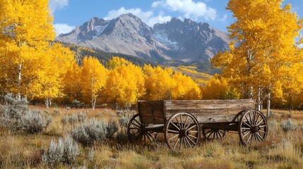 Abandoned Wagon in Autumn Mountain Landscape