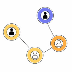  Colorful figures connected by lines illustrating social media networks and interactions