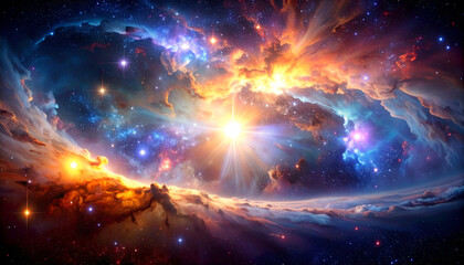Fototapeta premium Cosmic Nebula with Starburst, and Space.