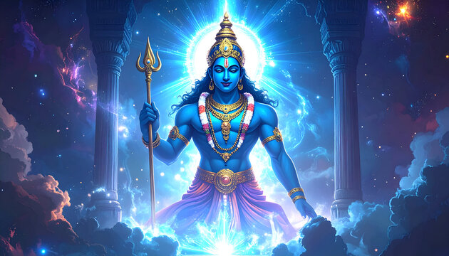 Cosmic Hindu Deity with Celestial Glow.