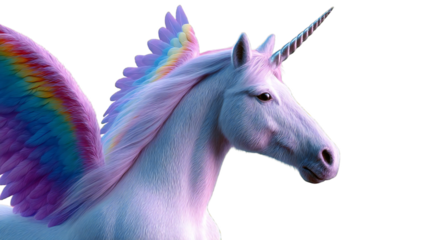 Majestic unicorn with rainbow wings, stunning equine illustration isolated art on transparent background