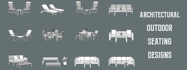 Minimalist Architectural Outdoor Seating Design Collection with Modern Benches, Garden Furniture, and Landscape Elements for CAD and Vector Projects