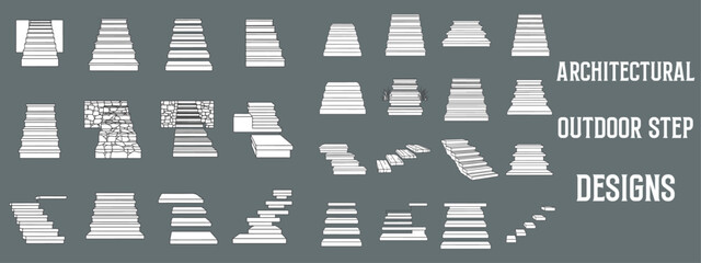 Minimalist Architectural Outdoor Step Design Collection with Modern and Classic Stair Illustrations for Landscape and CAD Projects