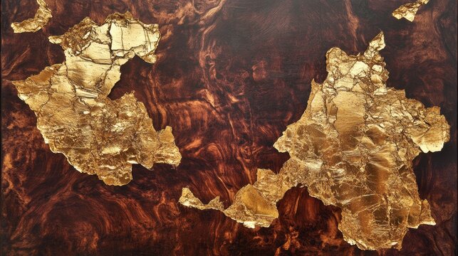 Gold leaf design on a dark brown surface.